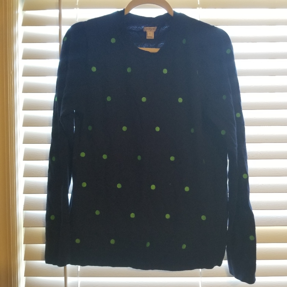J. Crew Teddy navy & green polka dot sweater